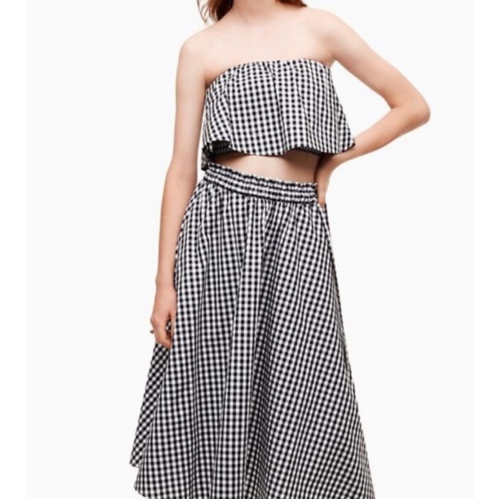 NWOT Aritzia Black White Gingham Strapless Crop Top